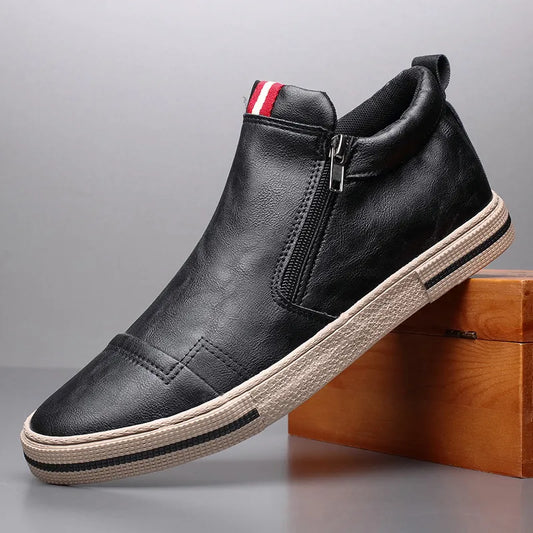 Slip on Men's Chelsea Boots Spring Fashion High-Top Sneaker Shoes British All-match Casual Leather Shoes Wear-Resistant Shoe