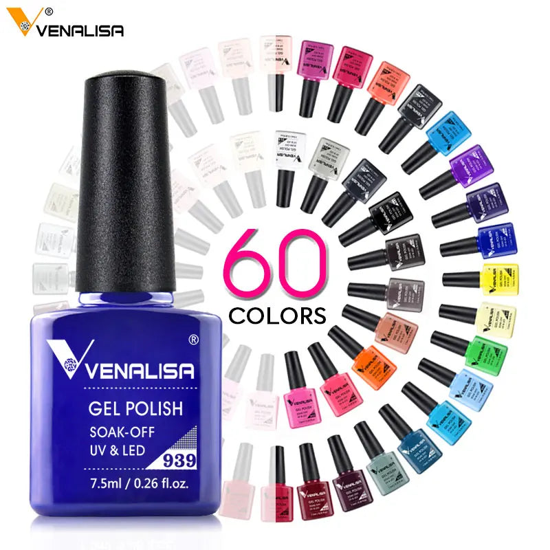 Venalisa Hot Sell Soak Off UV LED Gel 60 Colors 7.5ml Super Shinning Nail Gel Polish Lacquer Full Coverage Pure Color Series