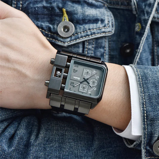 Oulm Brand Original Unique Design Square Men Wristwatch Wide Big Dial Casual Leather Strap Quartz Watch Male Sport Watches