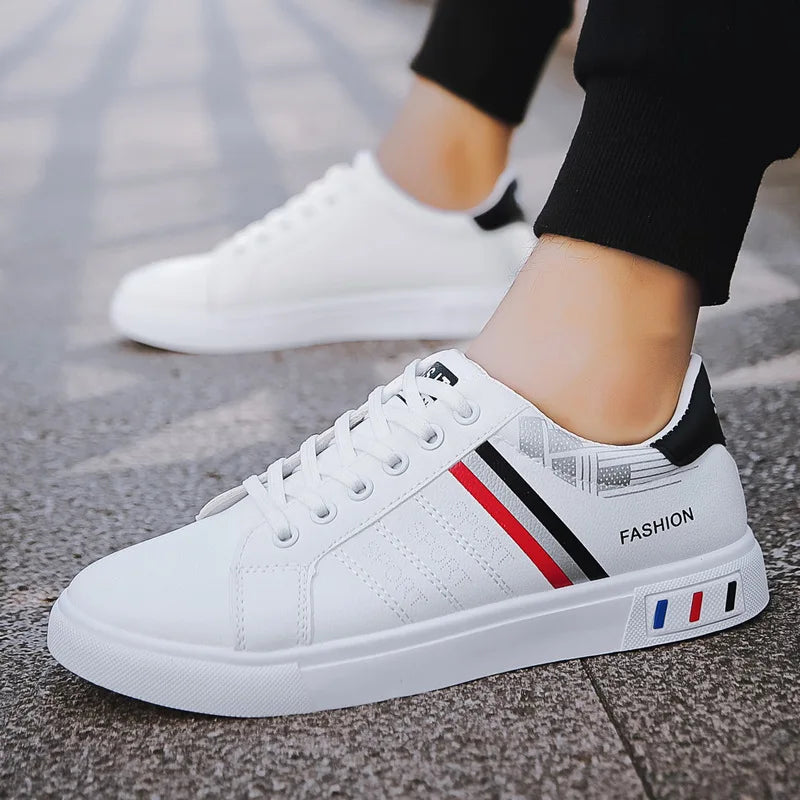 Luxury Men's Sneakers White Vulcanized Sneakers 2024 New Flat Comfortable Shoes for Men Fashion PU Leather Men's Casual Shoes
