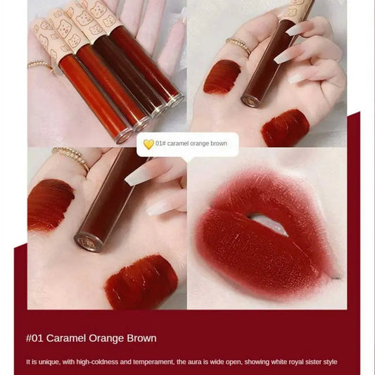 Matte Lip Gloss Matte Velvet Lip Mud Chocolate Lipstick Red Lip Tint Lip Glaze Korean Waterproof Lasting Makeup Cosmetics