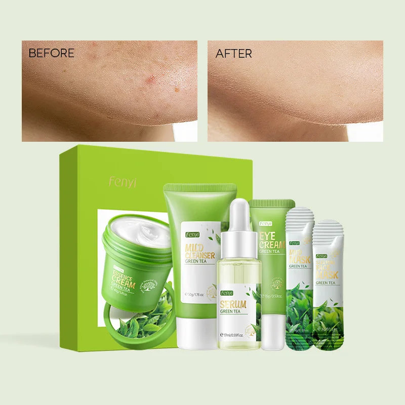 19pcs Gift Box Kit Green Tea Skin Rejuvenation Face Essence Korean Face Cream Fade Dark Circles Eye Cream Anti Aging Skin Care