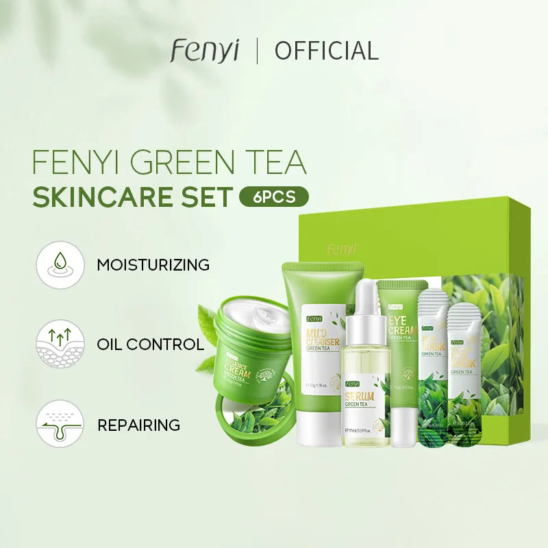 19pcs Gift Box Kit Green Tea Skin Rejuvenation Face Essence Korean Face Cream Fade Dark Circles Eye Cream Anti Aging Skin Care