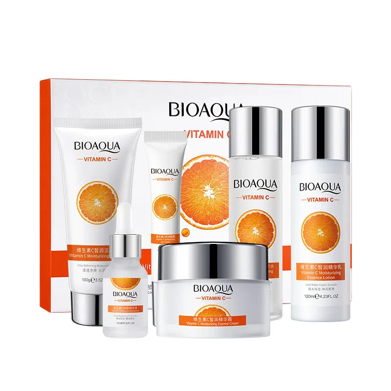 6pcs/set BIOAQUA Vitamin C Skin Care Sets Moisturizing Hydrating Anti-aging Eye Face Cream Serum Facial Cleanser skincare Set