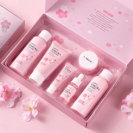 LAIKOU Sakura Skin Care Sets Facial Cleanser Eye Creams Face Cream Serum Lotion Toner Brightening Moisturizing Face Care Kit